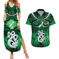 Personalised Maori Matariki Manaia Kakariki Couples Matching Summer Maxi Dress and Hawaiian Shirt Maori Kowhaiwhai Pattern Galaxy