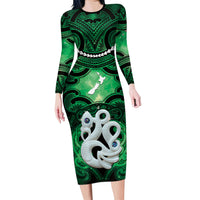 Personalised Maori Matariki Manaia Kakariki Family Matching Long Sleeve Bodycon Dress and Hawaiian Shirt Maori Kowhaiwhai Pattern Galaxy