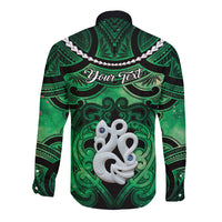 Personalised Maori Matariki Manaia Kakariki Long Sleeve Button Shirt Maori Kowhaiwhai Pattern Galaxy LT01 - Polynesian Pride