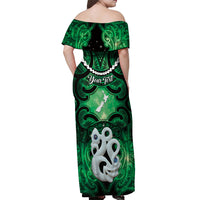 Personalised Maori Matariki Manaia Kakariki Off Shoulder Maxi Dress Maori Kowhaiwhai Pattern Galaxy LT01 - Polynesian Pride