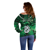 Personalised Maori Matariki Manaia Kakariki Off Shoulder Sweater Maori Kowhaiwhai Pattern Galaxy LT01 - Polynesian Pride