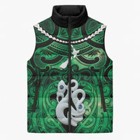 Personalised Maori Matariki Manaia Kakariki Sleeveless Puffer Jacket Maori Kowhaiwhai Pattern Galaxy LT01 Unisex Green - Polynesian Pride