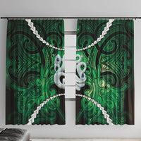 Maori Matariki Manaia Kakariki Window Curtain Maori Kowhaiwhai Pattern Galaxy LT01 With Hooks Green - Polynesian Pride
