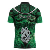 Personalised Maori Matariki Manaia Kakariki Zipper Polo Shirt Maori Kowhaiwhai Pattern Galaxy LT01 - Polynesian Pride