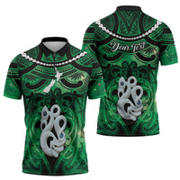 Personalised Maori Matariki Manaia Kakariki Zipper Polo Shirt Maori Kowhaiwhai Pattern Galaxy LT01 - Polynesian Pride