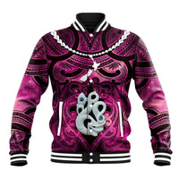 Personalised Maori Matariki Manaia Mawhero Baseball Jacket Maori Kowhaiwhai Pattern Galaxy LT01 Unisex Pink - Polynesian Pride