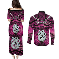 Personalised Maori Matariki Manaia Mawhero Couples Matching Puletasi and Long Sleeve Button Shirt Maori Kowhaiwhai Pattern Galaxy LT01 - Polynesian Pride