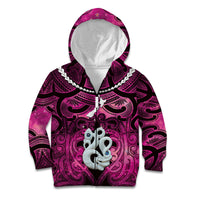 Personalised Maori Matariki Manaia Mawhero Kid Hoodie Maori Kowhaiwhai Pattern Galaxy LT01 Zip Hoodie Pink - Polynesian Pride