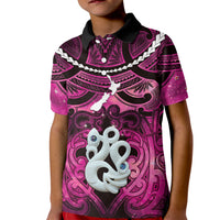 Personalised Maori Matariki Manaia Mawhero Kid Polo Shirt Maori Kowhaiwhai Pattern Galaxy LT01 Kid Pink - Polynesian Pride