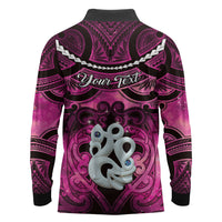 Personalised Maori Matariki Manaia Mawhero Long Sleeve Polo Shirt Maori Kowhaiwhai Pattern Galaxy LT01 - Polynesian Pride