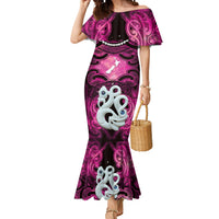 Personalised Maori Matariki Manaia Mawhero Mermaid Dress Maori Kowhaiwhai Pattern Galaxy LT01 Women Pink - Polynesian Pride