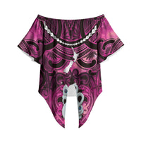 Personalised Maori Matariki Manaia Mawhero Off Shoulder Wrap Waist Top Maori Kowhaiwhai Pattern Galaxy LT01 Pink - Polynesian Pride