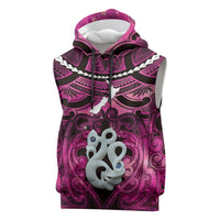 Personalised Maori Matariki Manaia Mawhero Sleeveless Hoodie Maori Kowhaiwhai Pattern Galaxy LT01 Pink - Polynesian Pride
