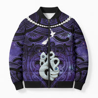 Personalised Maori Matariki Manaia Waiporoporo Bomber Puffer Jacket Maori Kowhaiwhai Pattern Galaxy LT01 Unisex Purple - Polynesian Pride