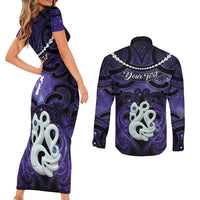 Personalised Maori Matariki Manaia Waiporoporo Couples Matching Short Sleeve Bodycon Dress and Long Sleeve Button Shirt Maori Kowhaiwhai Pattern Galaxy
