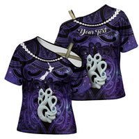 Personalised Maori Matariki Manaia Waiporoporo Cross Shoulder Shirt Maori Kowhaiwhai Pattern Galaxy LT01 - Polynesian Pride