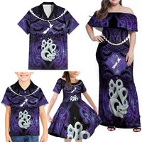 Personalised Maori Matariki Manaia Waiporoporo Family Matching Off Shoulder Maxi Dress and Hawaiian Shirt Maori Kowhaiwhai Pattern Galaxy