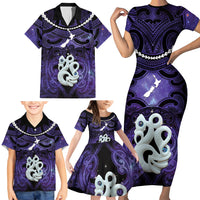Personalised Maori Matariki Manaia Waiporoporo Family Matching Short Sleeve Bodycon Dress and Hawaiian Shirt Maori Kowhaiwhai Pattern Galaxy
