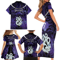 Personalised Maori Matariki Manaia Waiporoporo Family Matching Short Sleeve Bodycon Dress and Hawaiian Shirt Maori Kowhaiwhai Pattern Galaxy