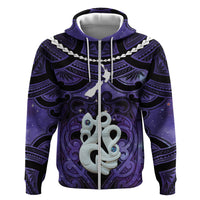 Personalised Maori Matariki Manaia Waiporoporo Hoodie Maori Kowhaiwhai Pattern Galaxy LT01 Zip Hoodie Purple - Polynesian Pride