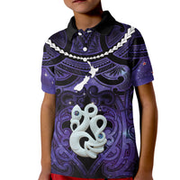 Personalised Maori Matariki Manaia Waiporoporo Kid Polo Shirt Maori Kowhaiwhai Pattern Galaxy LT01 Kid Purple - Polynesian Pride