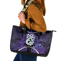 Maori Matariki Manaia Waiporoporo Leather Tote Bag Maori Kowhaiwhai Pattern Galaxy LT01 Purple - Polynesian Pride