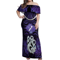 Personalised Maori Matariki Manaia Waiporoporo Off Shoulder Maxi Dress Maori Kowhaiwhai Pattern Galaxy LT01 Women Purple - Polynesian Pride
