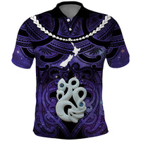 Personalised Maori Matariki Manaia Waiporoporo Polo Shirt Maori Kowhaiwhai Pattern Galaxy LT01 Purple - Polynesian Pride