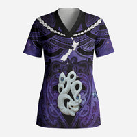 Personalised Maori Matariki Manaia Waiporoporo Scrub Top Maori Kowhaiwhai Pattern Galaxy LT01 Adult Purple - Polynesian Pride