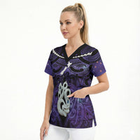 Personalised Maori Matariki Manaia Waiporoporo Scrub Top Maori Kowhaiwhai Pattern Galaxy LT01 - Polynesian Pride