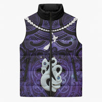 Personalised Maori Matariki Manaia Waiporoporo Sleeveless Puffer Jacket Maori Kowhaiwhai Pattern Galaxy LT01 Unisex Purple - Polynesian Pride