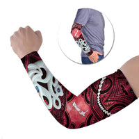Personalised Maori Matariki Manaia Whero Arm Sleeves Maori Kowhaiwhai Pattern Galaxy LT01 Set of 2 Red - Polynesian Pride