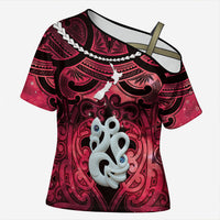 Personalised Maori Matariki Manaia Whero Cross Shoulder Shirt Maori Kowhaiwhai Pattern Galaxy LT01 Female Red - Polynesian Pride
