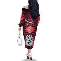 Personalised Maori Matariki Manaia Whero Family Matching Off The Shoulder Long Sleeve Dress and Hawaiian Shirt Maori Kowhaiwhai Pattern Galaxy