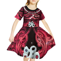 Personalised Maori Matariki Manaia Whero Kid Short Sleeve Dress Maori Kowhaiwhai Pattern Galaxy LT01 - Polynesian Pride