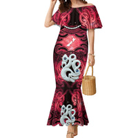 Personalised Maori Matariki Manaia Whero Mermaid Dress Maori Kowhaiwhai Pattern Galaxy LT01 Women Red - Polynesian Pride