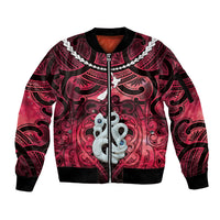 Personalised Maori Matariki Manaia Whero Sleeve Zip Bomber Jacket Maori Kowhaiwhai Pattern Galaxy LT01 Unisex Red - Polynesian Pride