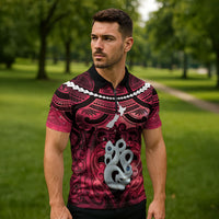 Personalised Maori Matariki Manaia Whero Zipper Polo Shirt Maori Kowhaiwhai Pattern Galaxy LT01 - Polynesian Pride