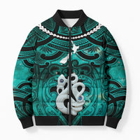Personalised Maori Matariki Manaia Turquoise Bomber Puffer Jacket Maori Kowhaiwhai Pattern Galaxy LT01 Unisex Turquoise - Polynesian Pride