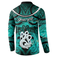 Personalised Maori Matariki Manaia Turquoise Button Sweatshirt Maori Kowhaiwhai Pattern Galaxy LT01 - Polynesian Pride