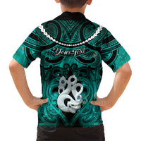 Personalised Maori Matariki Manaia Turquoise Family Matching Puletasi and Hawaiian Shirt Maori Kowhaiwhai Pattern Galaxy