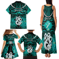 Personalised Maori Matariki Manaia Turquoise Family Matching Tank Maxi Dress and Hawaiian Shirt Maori Kowhaiwhai Pattern Galaxy