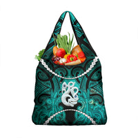 Maori Matariki Manaia Turquoise Grocery Bag Maori Kowhaiwhai Pattern Galaxy LT01 1-pack One Size Turquoise - Polynesian Pride