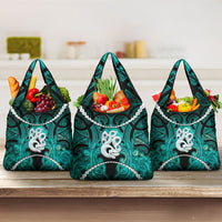 Maori Matariki Manaia Turquoise Grocery Bag Maori Kowhaiwhai Pattern Galaxy LT01 3-pack One Size Turquoise - Polynesian Pride