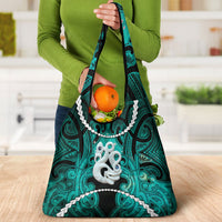 Maori Matariki Manaia Turquoise Grocery Bag Maori Kowhaiwhai Pattern Galaxy LT01 - Polynesian Pride
