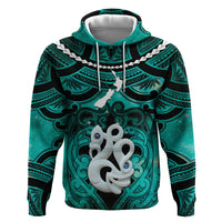 Personalised Maori Matariki Manaia Turquoise Hoodie Maori Kowhaiwhai Pattern Galaxy LT01 Pullover Hoodie Turquoise - Polynesian Pride