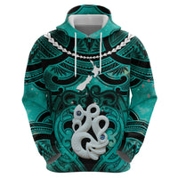 Personalised Maori Matariki Manaia Turquoise Hoodie Maori Kowhaiwhai Pattern Galaxy LT01 - Polynesian Pride