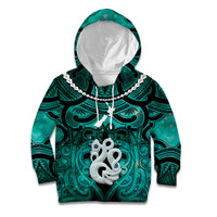 Personalised Maori Matariki Manaia Turquoise Kid Hoodie Maori Kowhaiwhai Pattern Galaxy LT01 Hoodie Turquoise - Polynesian Pride