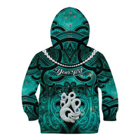 Personalised Maori Matariki Manaia Turquoise Kid Hoodie Maori Kowhaiwhai Pattern Galaxy LT01 - Polynesian Pride
