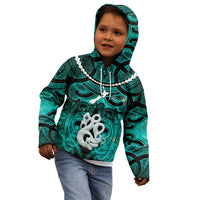 Personalised Maori Matariki Manaia Turquoise Kid Hoodie Maori Kowhaiwhai Pattern Galaxy LT01 - Polynesian Pride